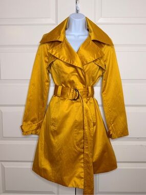 Gorgeous Vintage Golden Yellow Satin Trench Coat with Belt